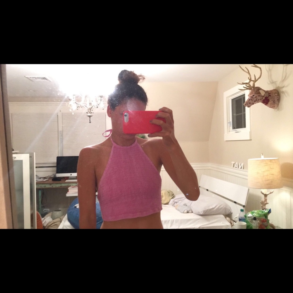 Urban Outfitters Pink Scrunch Halter Crop